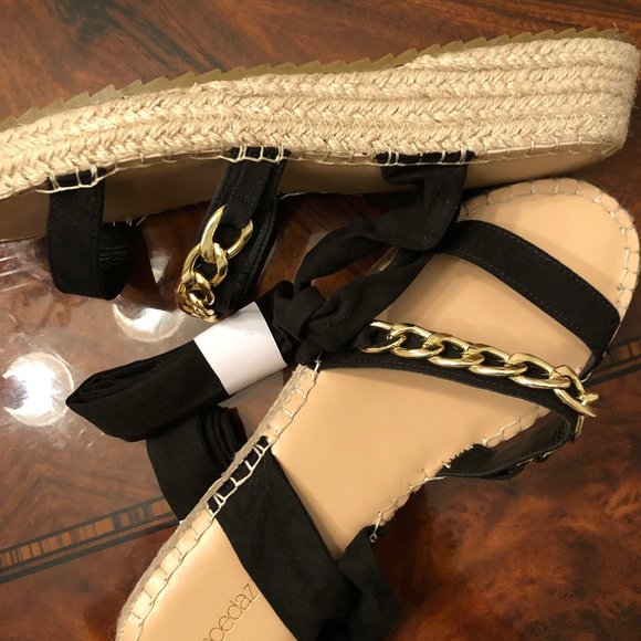 NWOT Sz. 10 Women's Flatform Espadrille Black Lace Up Sandal - Picture 5 of 6